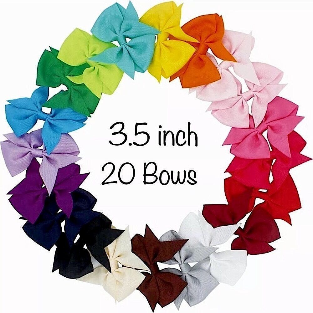 20 Rainbow Color 3.5 inch Grosgrain Hair Bows With Alligator Clip